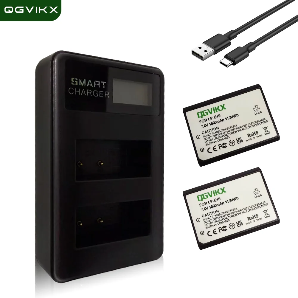QGVIKX LP E10 Battery and Dual Chargerk 7.4V 1600mAh for Canon EOS 1100D 1200D 1300D Kiss X50 X70 X80 Rebel T3 T5 T6 L10 Battery