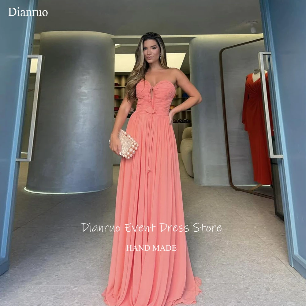

Dianruo Coral Pink Maxi Evening Dress Sweetheart Ruched A Line Party Gown Flowy Chiffon Vestidos De Fiesta Elegantes Customized