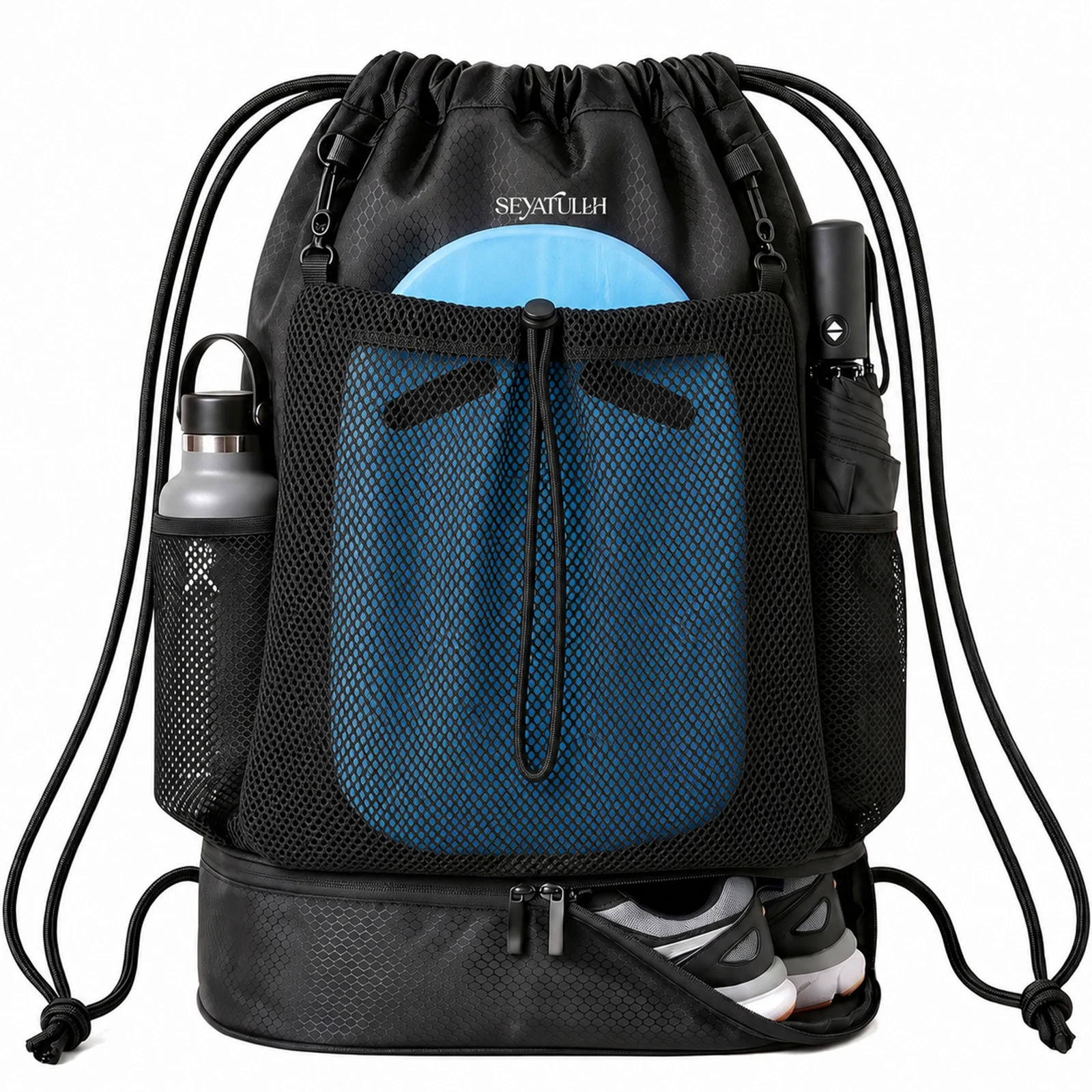 SEYATULLH Gym Swimming Drawstring Bag Outdoor Sports Travelling Hiking Backpack Large Capacity Men and Women Bag with Wet and Dr