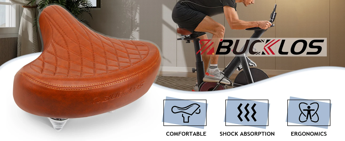 BUCKLOS Übergroßer Fahrradsattel, ergonomisch, verbreitert, verdickt, Rennrad-Mountainbike-Sattel, weich, bequem, stoßdämpfender Fahrradsattel – Detail 1