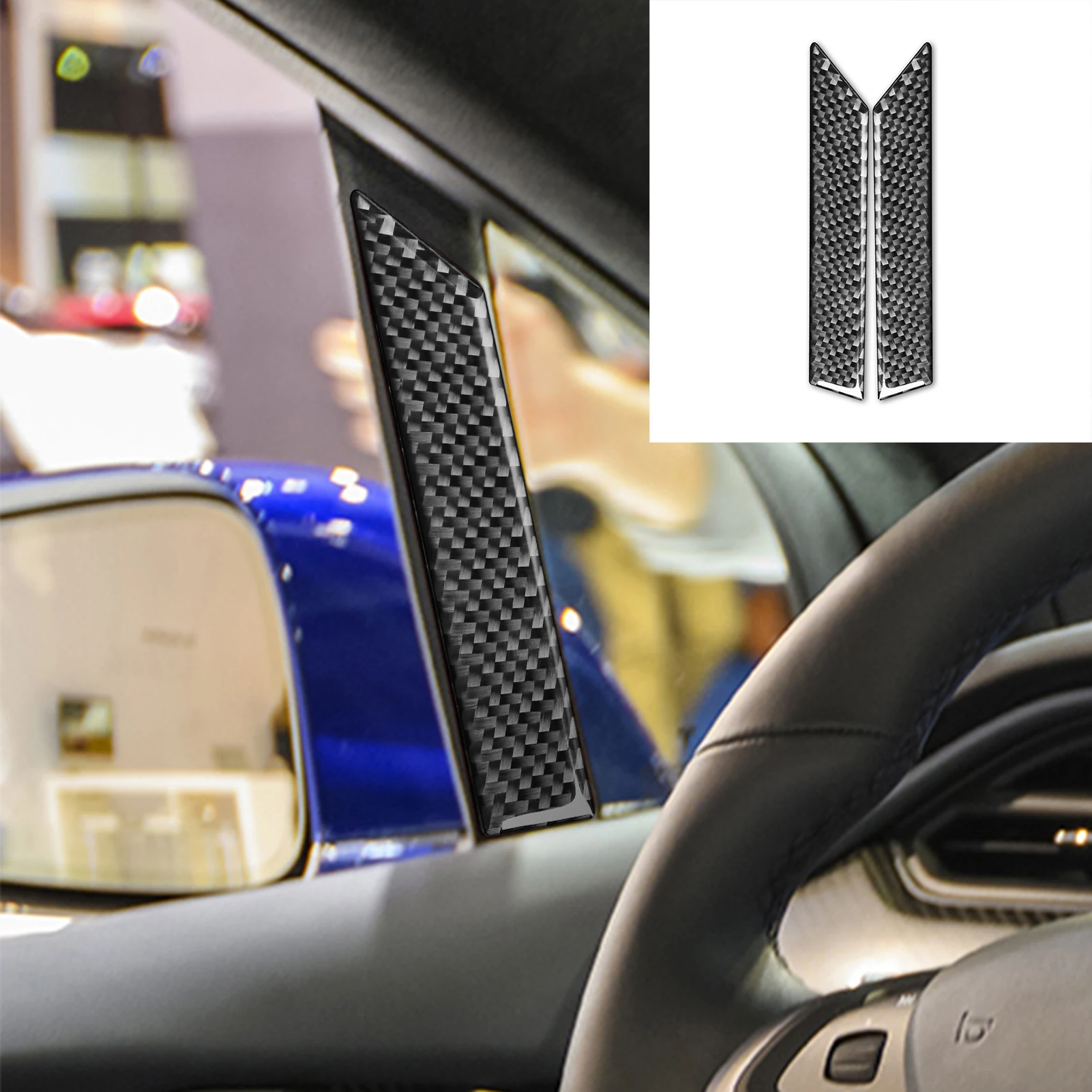 

Carbon fibre 2 Pcs Front Door Window Pillar Stickers For Tesla Model S 2012-2020 A-pillar small window bracket Car decoration