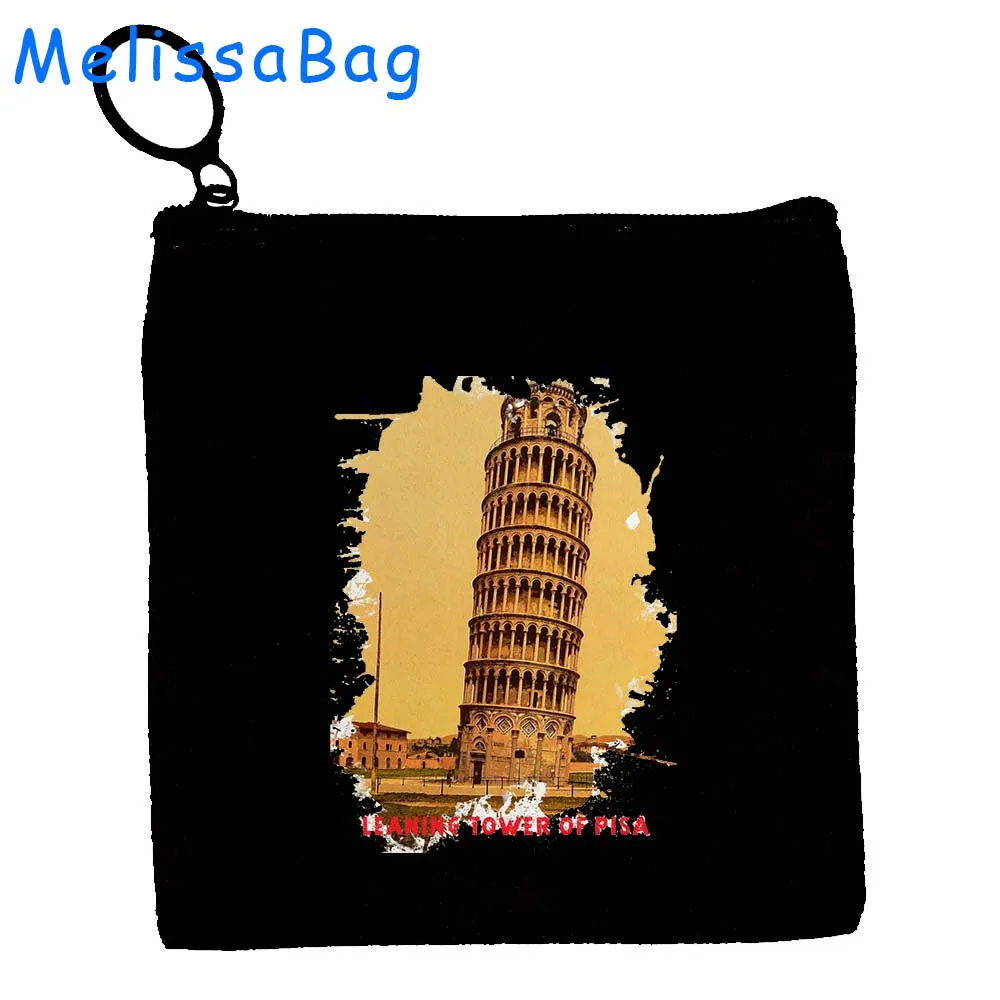 Monedero de lona con tinta de acuarela, bolsa para llaves, regalo al óleo de Pisa Colosseum, Hungría, Lisboa, Portugal, Venecia, Italia