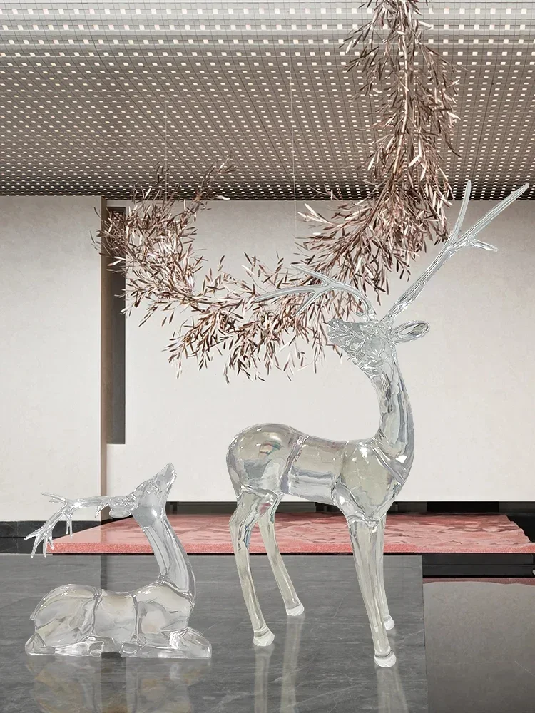 Wholesale Price Hot Sales Modern Garden Square Lawn Elk Decoration Transparent Resin Deer Decoration Hotel Clubhouse Lobby Floor
