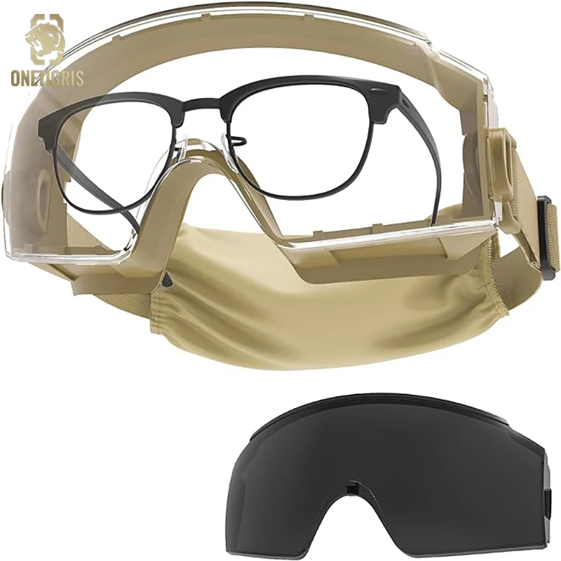 ONETIGRIS Tactical Goggles Over Glasses, Anti Fog Tactical Eyeglasses, Safety OTG Goggles Protection with Interchangeable Len adults antifog professional swimming goggles swimming glasses with earplugs nose clip electroplate silicone swim glasses