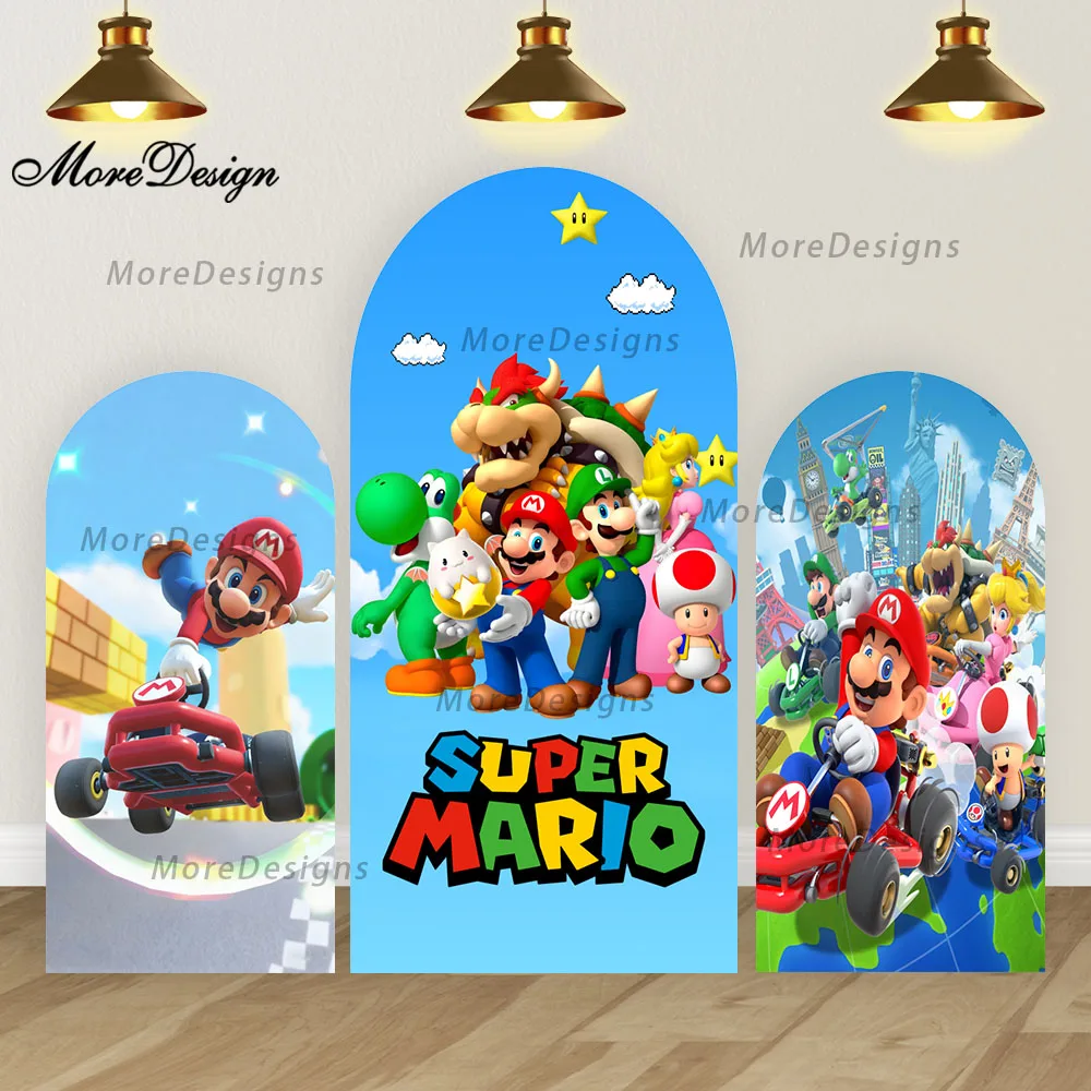 Super Mario Bros Arch telón de fondo cubre fiesta Baby Shower accesorios de fondo de fotografía de poliéster de doble cara