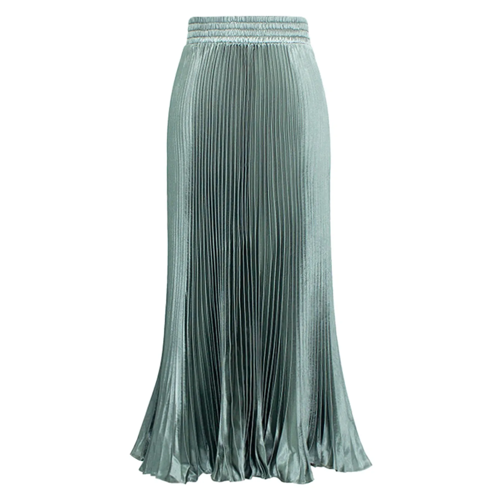 

Elastic Waist Satin Metallic Gloss Pleated Large Swing Long Skirt For Female High Waist Solid Color Elegant Organ Women's Skirt