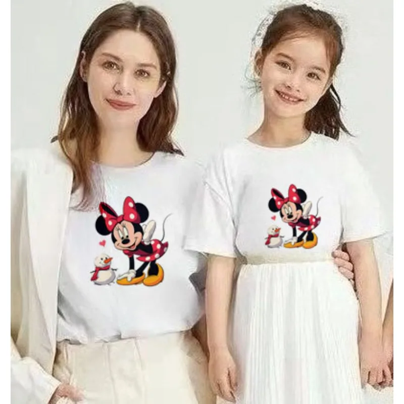 

Mickey Mouse T Shirt Kids Boy Girls Top Minnie Tee Family Matching Outfits Costume Streetwear Mother Daughter Matching Clothes