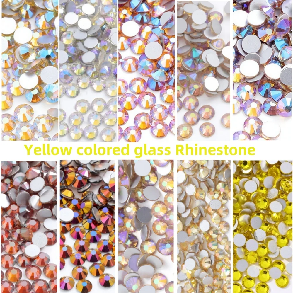 żółty kolor ss3-ss30 Glitter Crystal Non Hotfix Rhinestones стразы Strass Nails Diamond Crystals 네일파츠 for vestidos Nail Charms