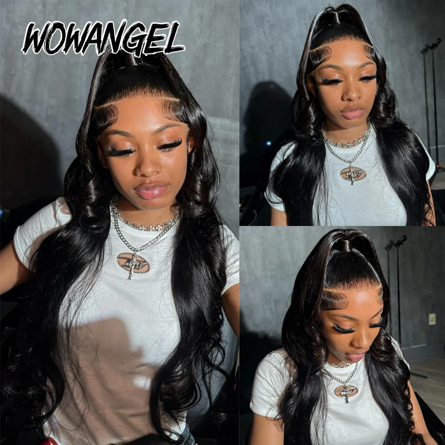 Wow Angel 34 in Body Wave 9x6 Closure HD Lace Wigs 250% Brazilian Natural Scalp Pre Cut Glueless Wigs Human Hair Ready to Wear