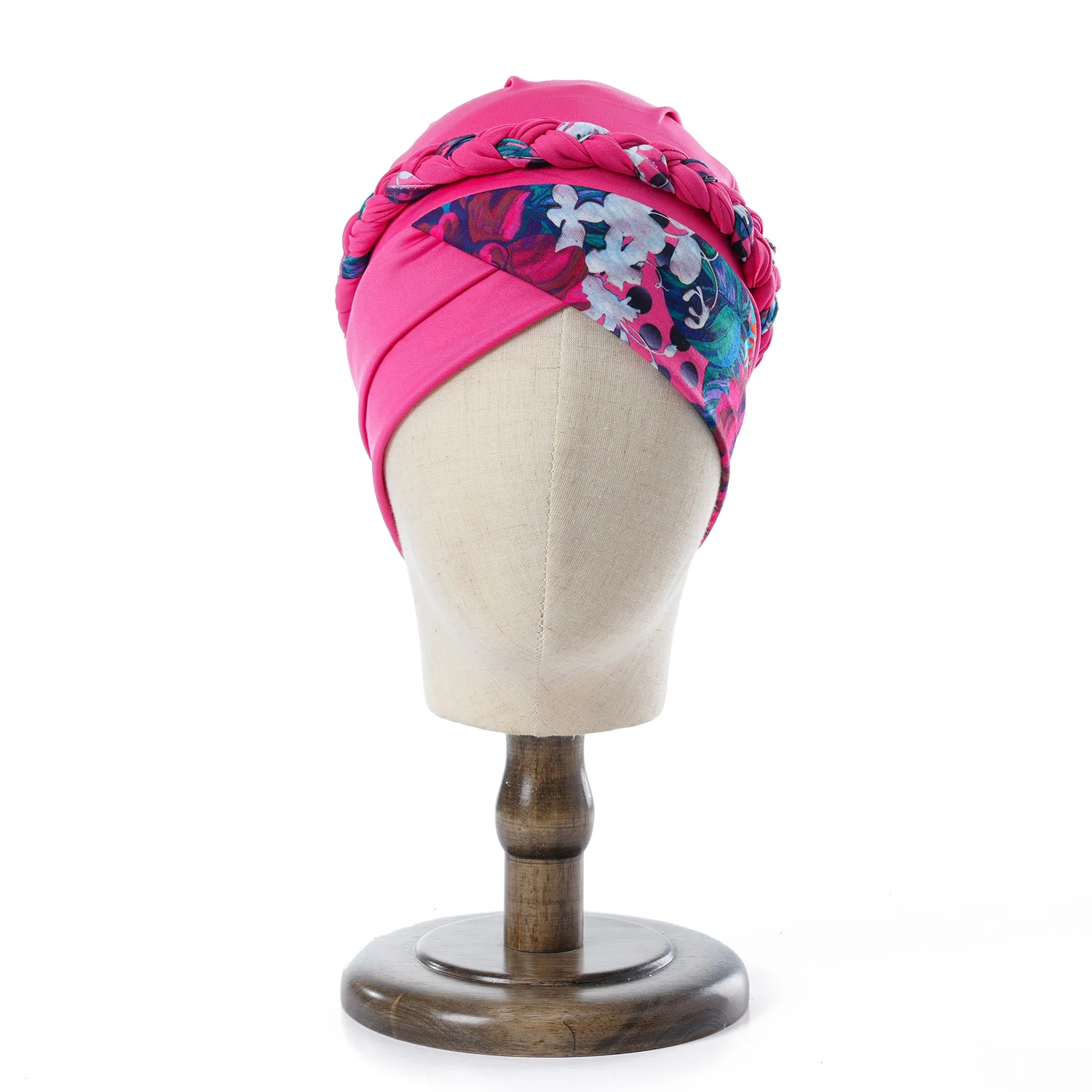 Boho Women Print Muslim Turban Scarf Braid Hijabs Cross Forehead Floral Headwear  Arab Wrap Head Scarf Hair Accessories Hat