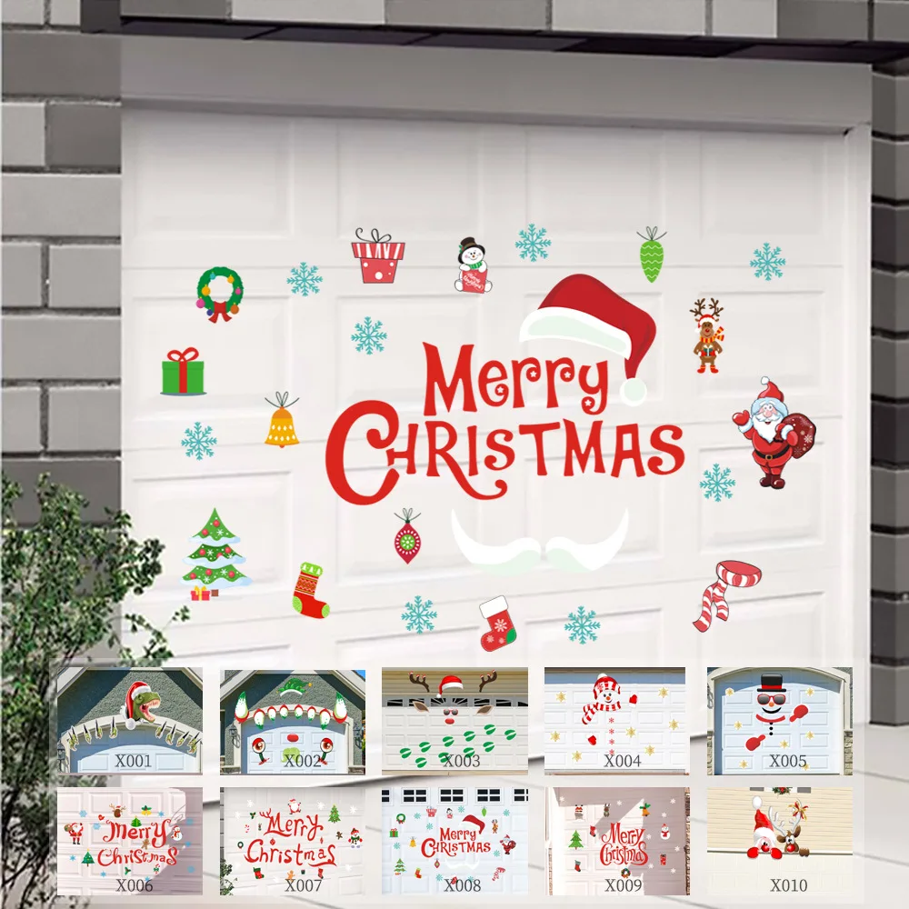 Creative Christmas Series Snowman Dinosaur Deer Head Santa Claus Merry Christmas Letters Garage Wall Sticker Festival Decoration