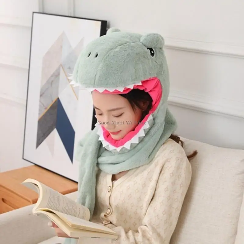 قبعة رأس جميلة وشاح رأس على شكل ديناصور كرتوني مناسب تمامًا للتزلج على الجليد