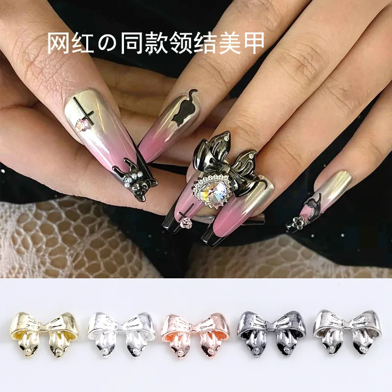 

10pcs/New bow light luxury alloy matching nail style, small fragrance bow tie, gold-toned silver nail diamonds are fashionable