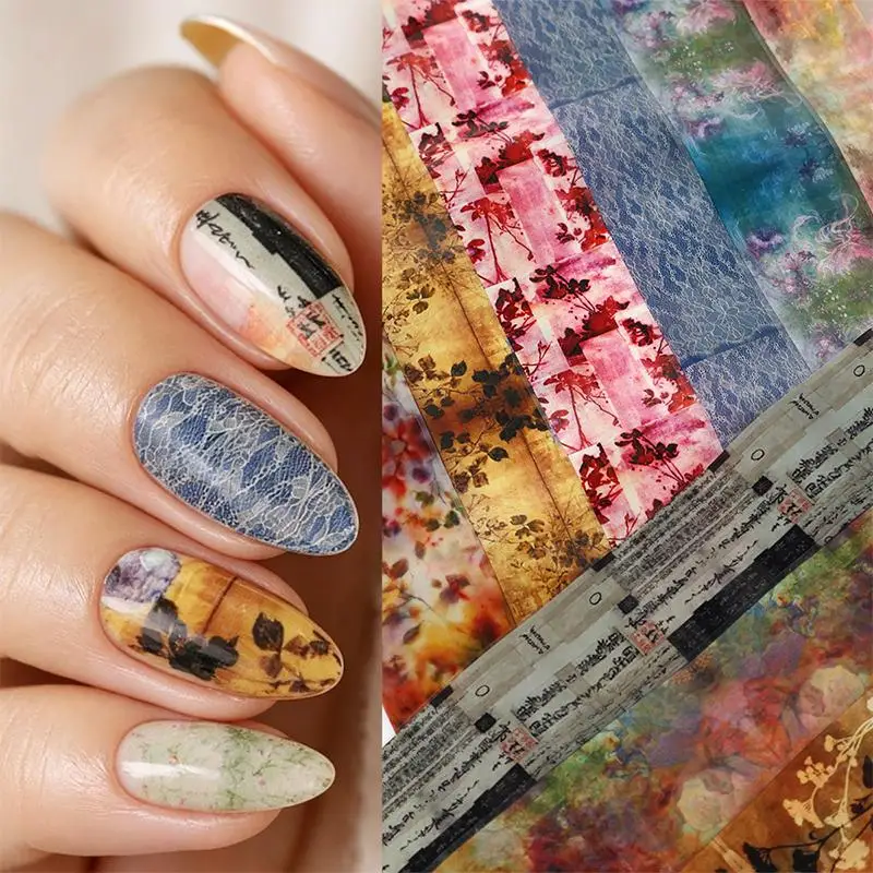 10 Sheets Feng Shui Nail Foils Transfer Paper Ink Staining Laser Nail Art Decors for Nail DIY Lovers Home Manicure Salon Use