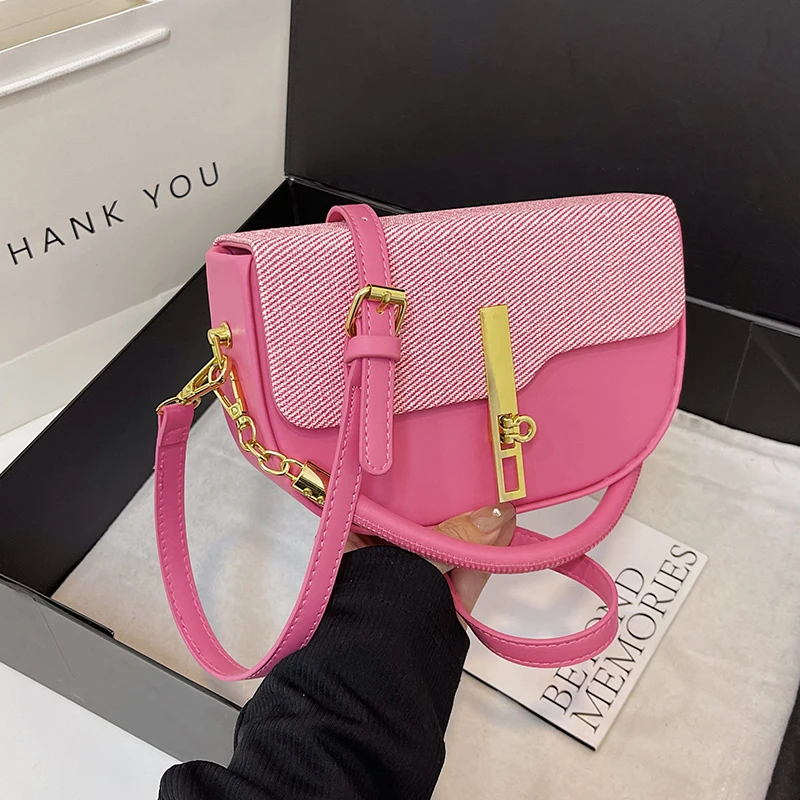 Pink Handbag Women's Bag Designer Semicircle Saddle Bag Handbag Solid Color PU Leather Shoulder Messenger Bag Female bolsas