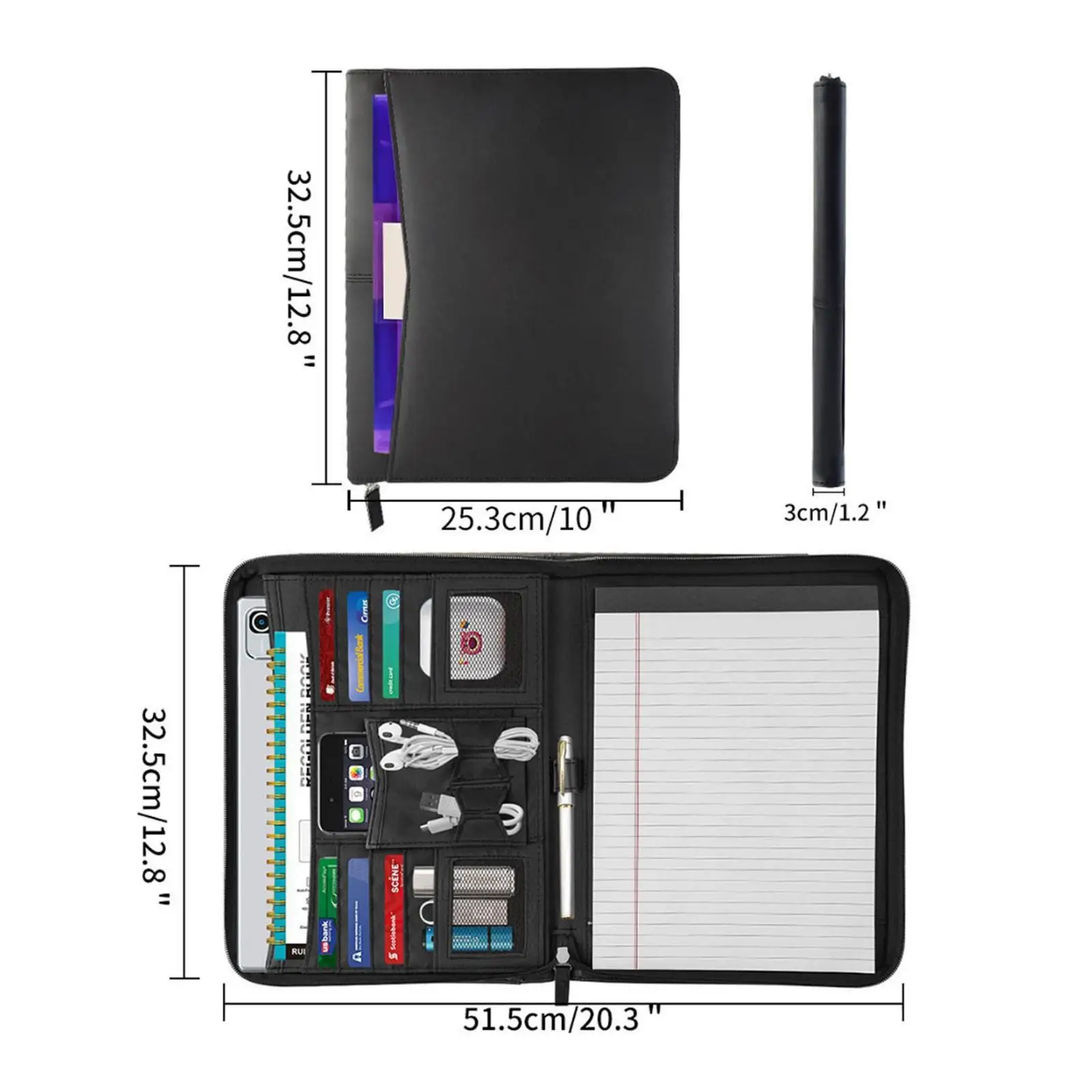 Business Portfolio with Zipper File Folder for Travel Interview Presentation