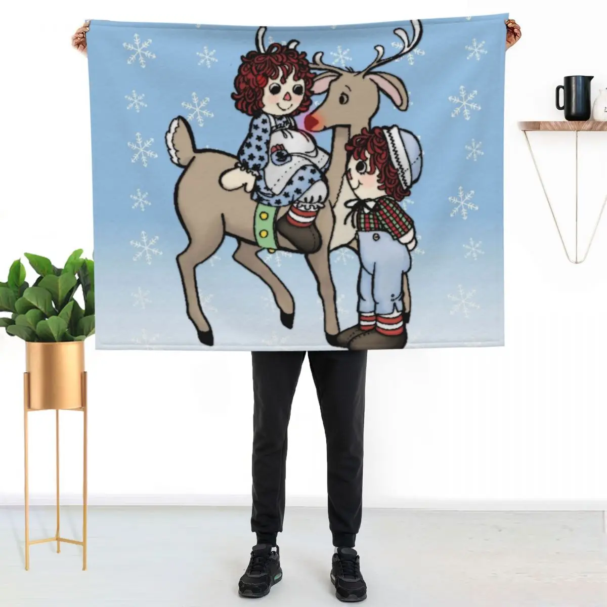 Raggedy Ann and Andy with Rudolph Throw Blanket Furry Plaid on the sofa Blankets For Baby Luxury Thicken Blankets