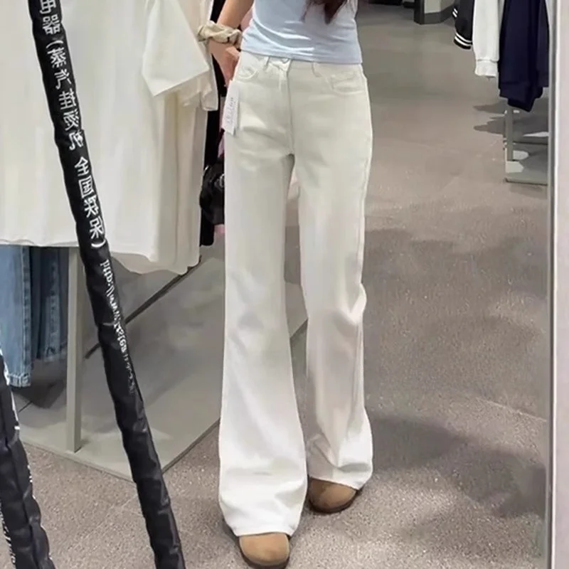 กางเกงยีนส์ทรงกระดิ่งเอวสูงสำหรับผู้หญิง ผ้าบาง ยืดหยุ่น กระชับสัดส่วน กางเกงขายาว ผ้าฝ้ายยืด สำหรับฤดูร้อน