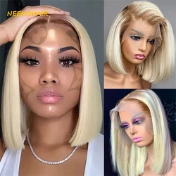 Perruque Bob Lace Front Wig Naturelle, Cheveux Courts, Blond Miel Ombré, 13x4, T4/613, Densité 150%, pour Femme