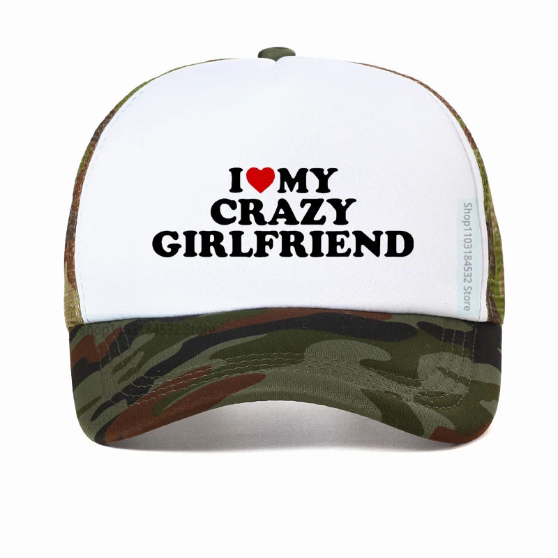 

Funny I Love My Crazy Girlfriend GF Red Heart Baseball Cap Birthday Gift Summer Style Adjustable Mesh Breathable Trucker hat