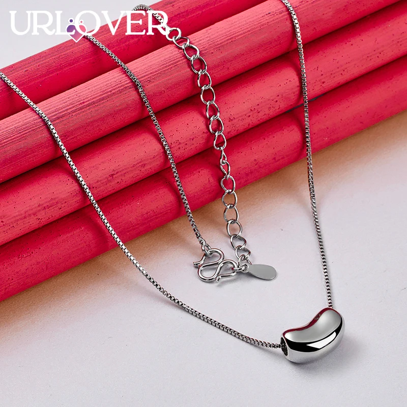 URLOVER 925 Sterling Silver Broad Bean Chain Necklace For Women Beautiful Engagement Wedding Fashion Jewelry New Style Gifts