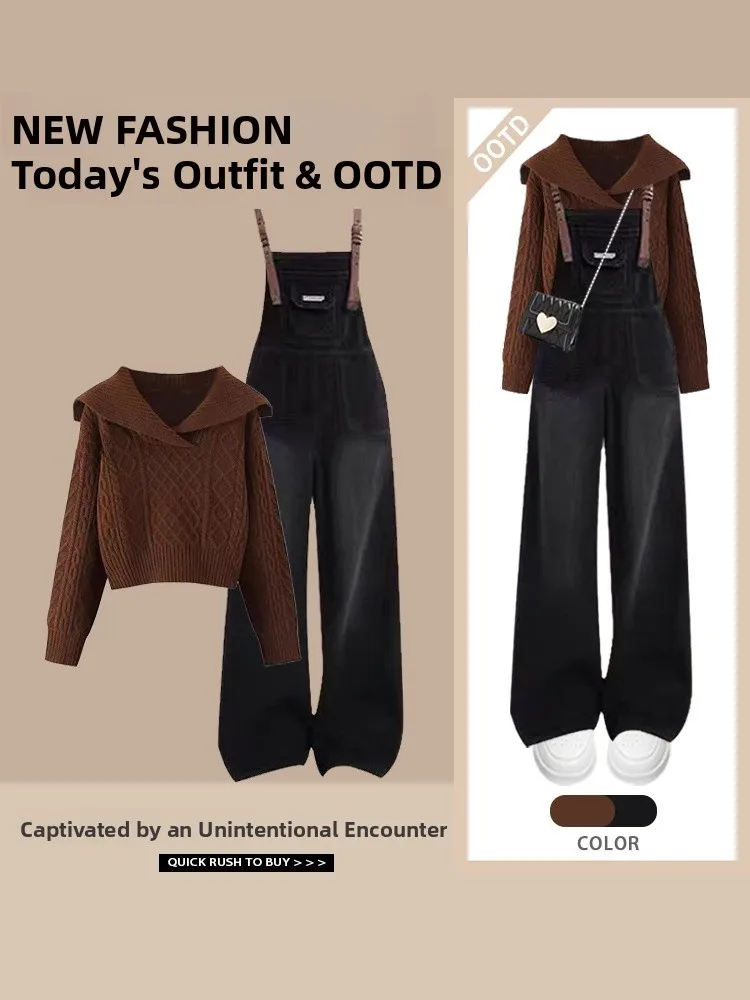 Autunno Inverno College Sle maglione lavorato a maglia e tuta a gamba dritta Set Faion da donna Casual V Ne Long Sve Top