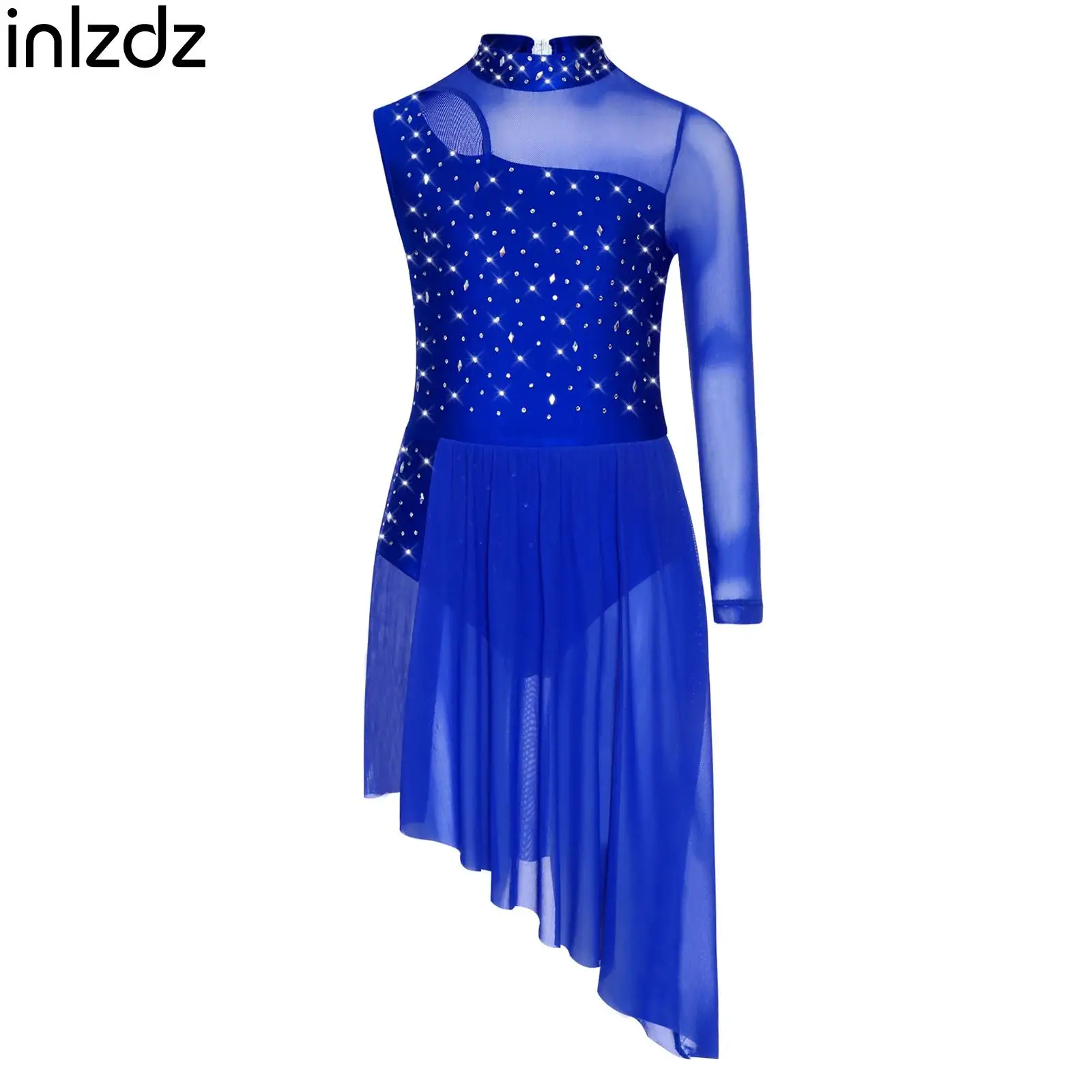 

Children Rhythmic Gymnastics Figure Skating Dance Costume Girls Lyrical Modern Dance Dress Rhinestones Mesh Side Split Dress