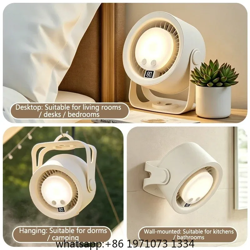 Silent Turbo Desk Fan Wall Mounted Fan High Speed Rechargeable RGB Night Light Remote Control for Home Outdoor Kitchen