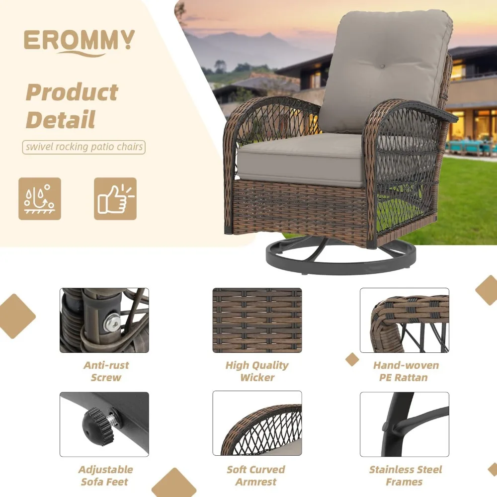 ชุดเฟอร์นิเจอร์ลานบ้าน 3 ชิ้น, เก้าอี้ลานบ้านแบบหมุนได้, ชุดบิสโทรลานบ้านหวายพร้อมเก้าอี้โยก, แบบหนาพิเศษ