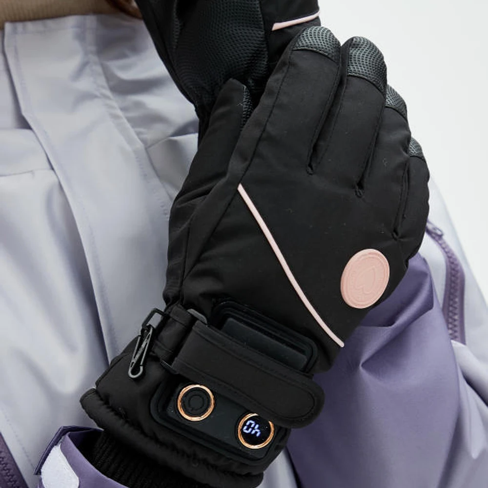 Winter  Reflective Electric Snowboard Gloves Waterproof Leather Heated Sports Gloves for WoMen Rechargeable Battery for Skiing