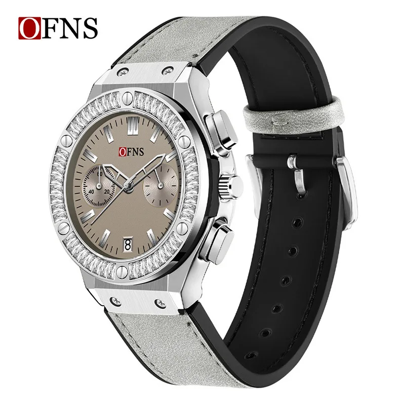 OFNS 1530 Reloj de cuarzo para mujer, cinturón con calendario, reloj de pulsera con correa de cuero único y simple a la moda para mujer