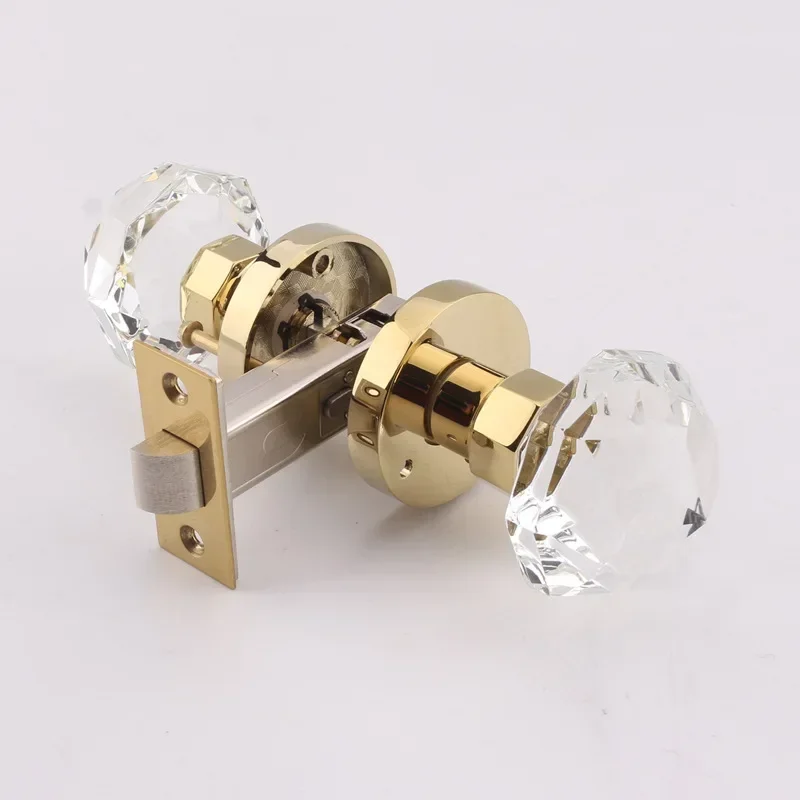 keyless-privacy-door-lock-push-pin-clear-crystal-ball-egg-shaped-knob-chrome-gold-square-round-rossette