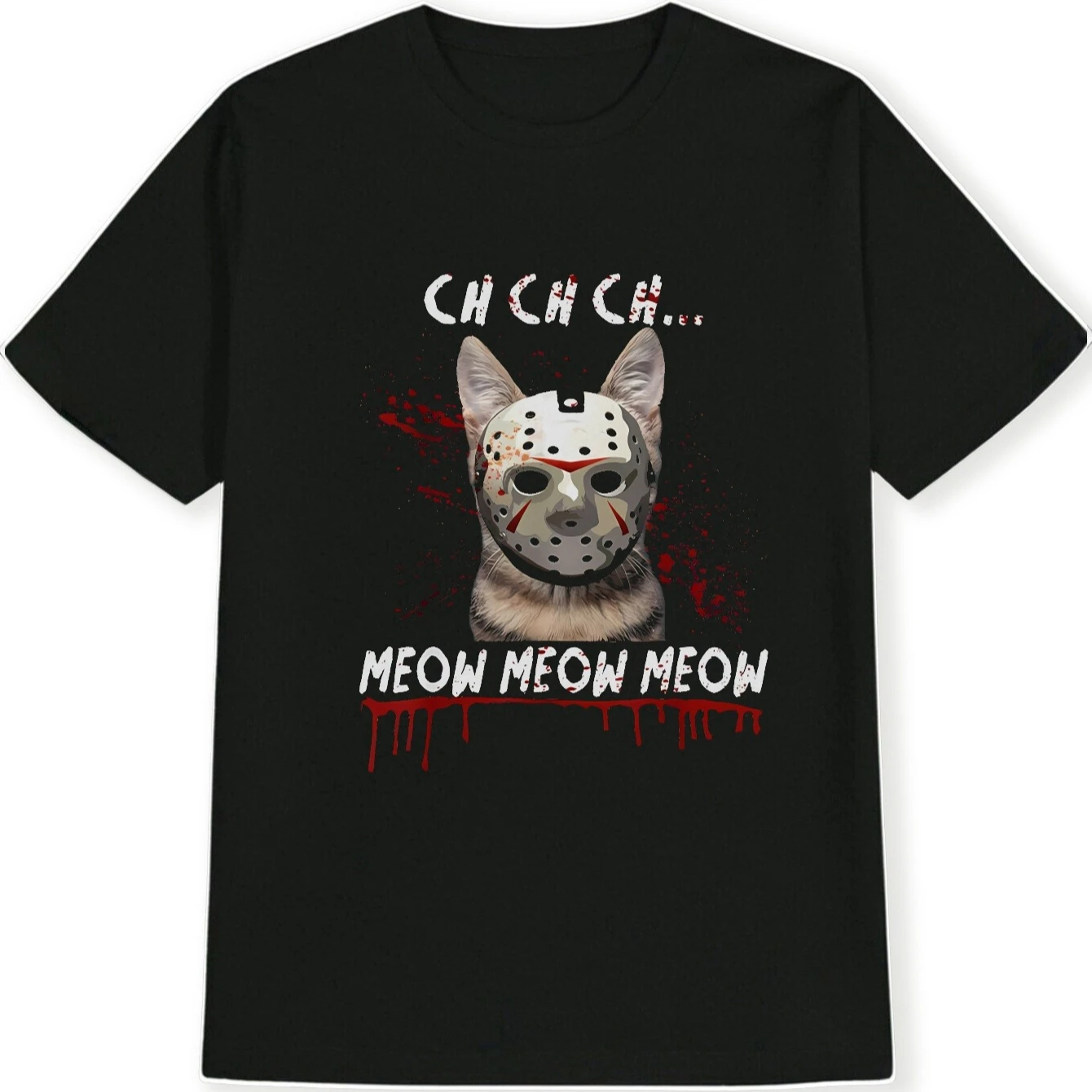

Horror Movie Mask Killer Cat Print T-Shirt 100% Cotton O-Neck Short Sleeve Summer Casual Mens T-shirt Streetwear