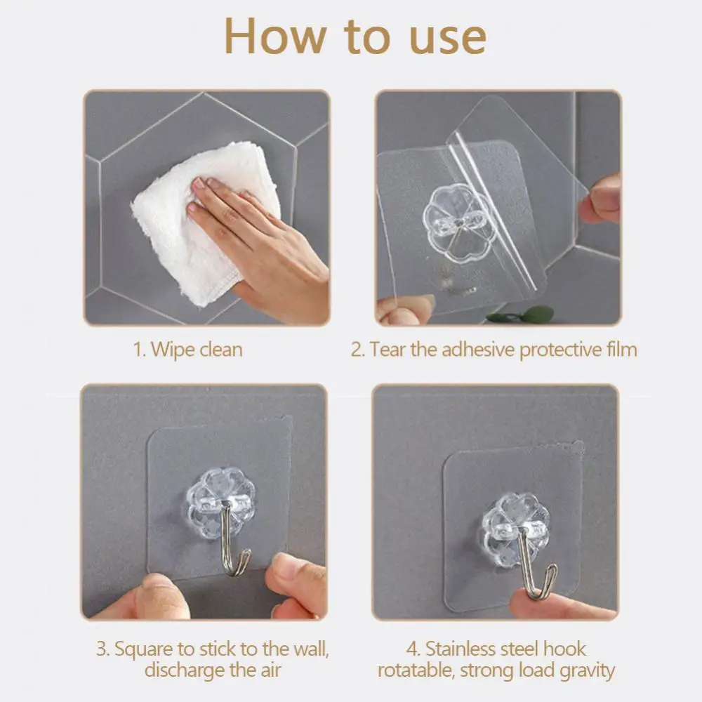 Crochet Mural Auto-Adhésif Transparent Sans Clous, Rangement Multi-Usages, T1 HOKitchen, 20/5 Pièces