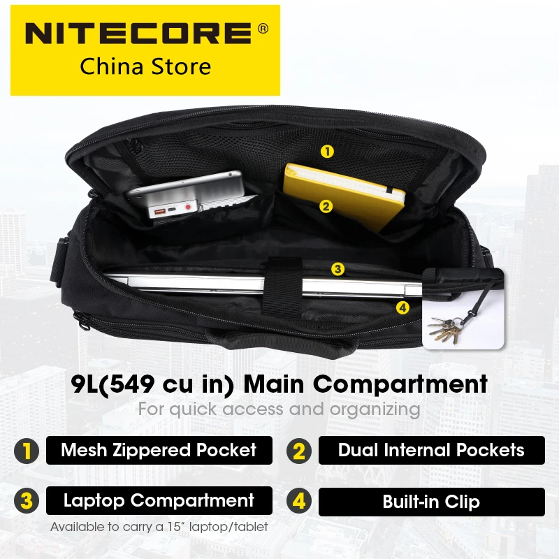 Wholesale NITECORE SLB09 9L Commuter Sling Bag Black Business Laptop Shoulder Bags Men 500D Travel Waterproof Range Molle System