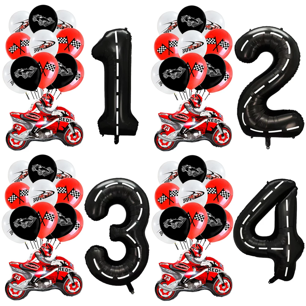 Race Car Balloons Set Motorcycle Foil Balloon Black 40inch Number Ballon Boys Birthday Party Racing Car Theme Party Decorations