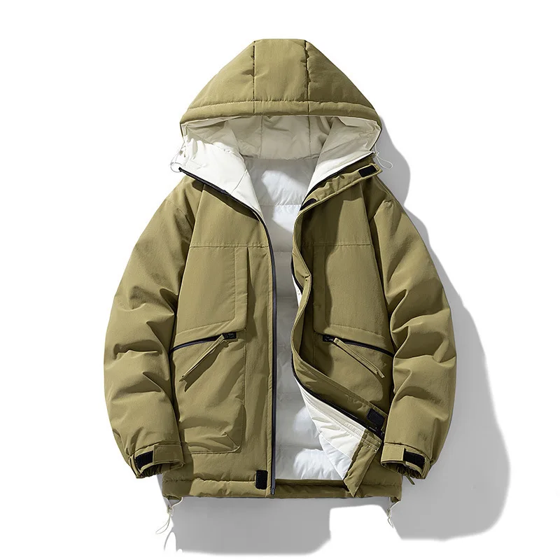 Winter Man Down Jacket Fashion Contrast Color Thicken Warm Male Outerwear Thicken Long Sleeve Pocket Men Hooded Coat