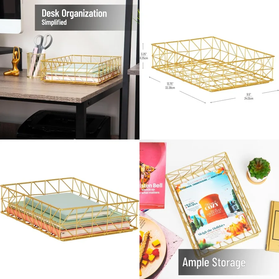 

Современный настольный органайзер для документов для офисного использования. Металлическое решение для хранения файлов с элегантной золотой отделкой. Идеально подходит для организации стола.