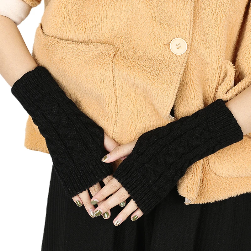 1 pair Winter Warm Knitted Fingerless Mittens for Women Fashion Casual Long Wrist and Arm Protectors Gloves Apparel Accessories