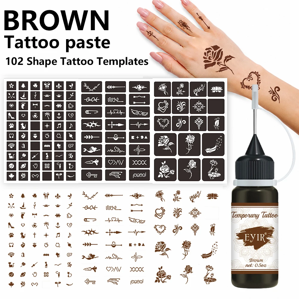 EYIR Henna Tattoo Paste Set 9 Farben Temporäre Tattoo Farbe mit 3 Schablonenblättern Körperkunst Malen DIY Festival Party – Detail 19
