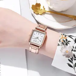 Simple Vintage Classic Rose Gold Watch Women Square Female Golden Stainless Steel Waterproof Quartz Wristwatch