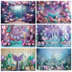 Mermaid Theme Backdrop Balloon Baby Shower Newborn 1st Birthday Party Cake Smash Photography Background Decor Photo Studio Props