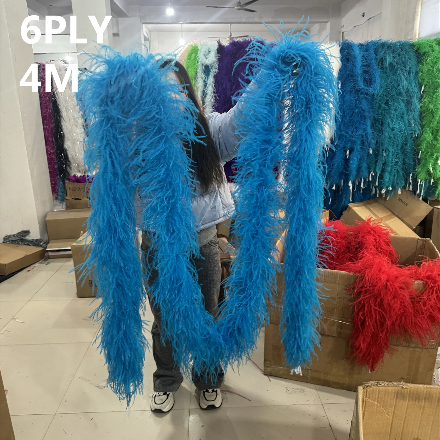 

6Ply Ostrich feather boa Trims 1.3 2 2.5 3 4Meters Natural Ostrich plumas Decoration Trims for Wedding Dress Sewing Accessory