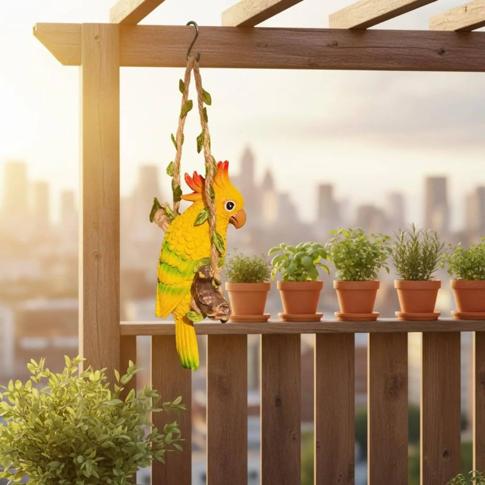 Artistic Resin Parrot Hanging Figurine Handcrafted Bird Decor for Garden Balcony Nature Lovers Gift