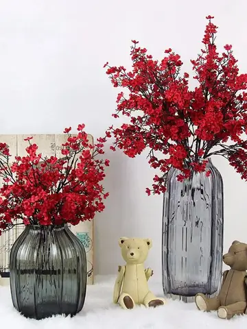 Pink Artificial Flowers Cherry Blossoms Gypsophila Fake Plants DIY Wedding Bouquet Vases for Home Decor Faux Christmas Branch