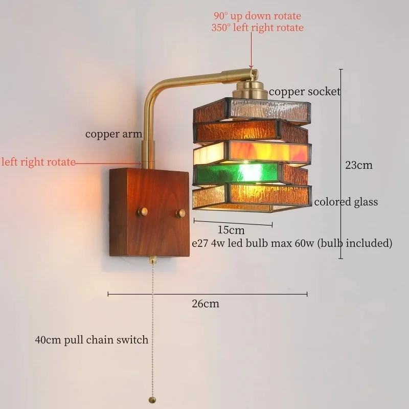 American Vintage LED Wall Sconce Lamp Colored Glass Home Decoration Bedside Loft Living Dining Room Lights Applique Murale