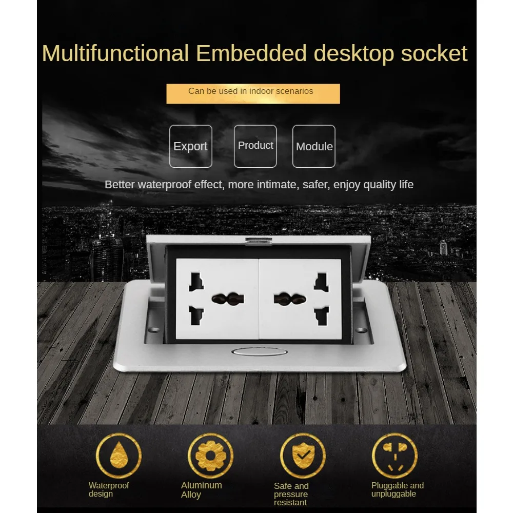 Universal Reino Unido Pop Up Sockets, Multi Liga De Alumínio, Soquete Do Desktop, Mesa De Amortecimento Lento, Mesa De Conferência, Preto, 2 Tomadas, 13A, 110V, 220V