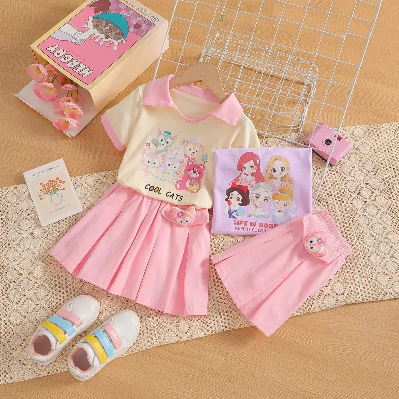 2024 New Spring Summer Children's JK Half Skirt T-shirt Academy Style Skirt  Two Piece Girls' Set