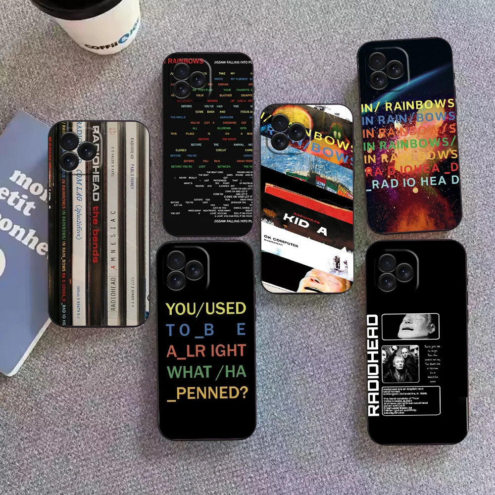 R-Radiohead Band Rainbow Phone Case for iPhone 12 11 13 14 15 16 Max Pro Plus Black Soft Silicone Cover