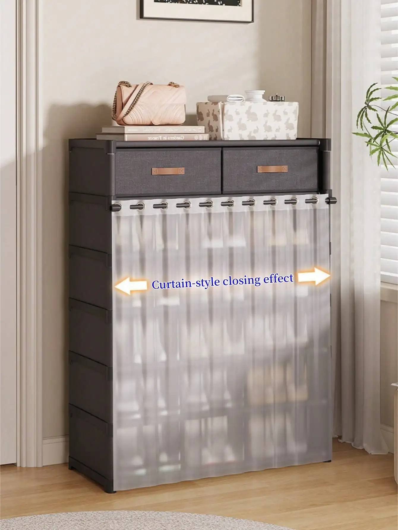 1pc Household Multi-Layer Shoe Rack With Curtains, Shoe Cabinet, Storage, Display Rack, With Drawers, With Curtains Shoes Storag - Image 5
